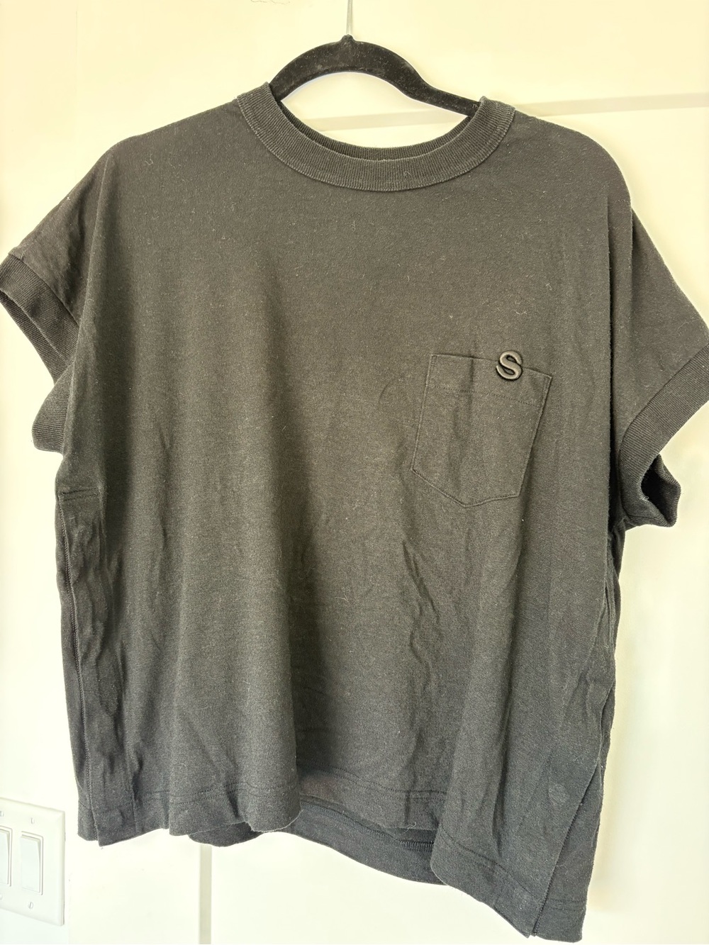Sacai Black Short-Sleeve Pocket Tee with 'S' Accent